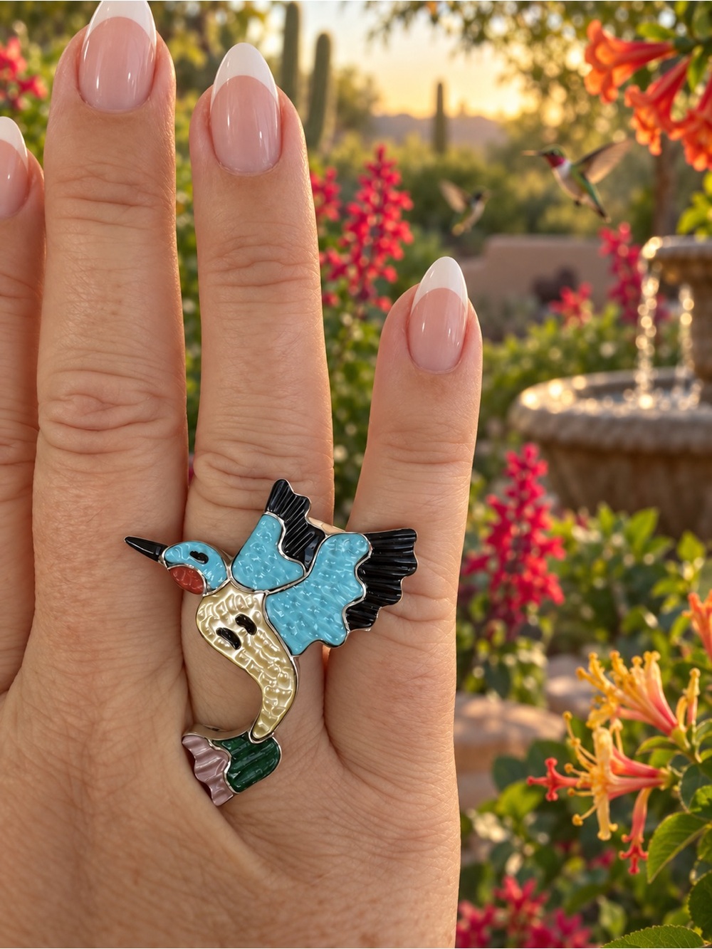 Zuni Handmade Hummingbird Adjustable Sterling Silver Ring 🦋 Signed